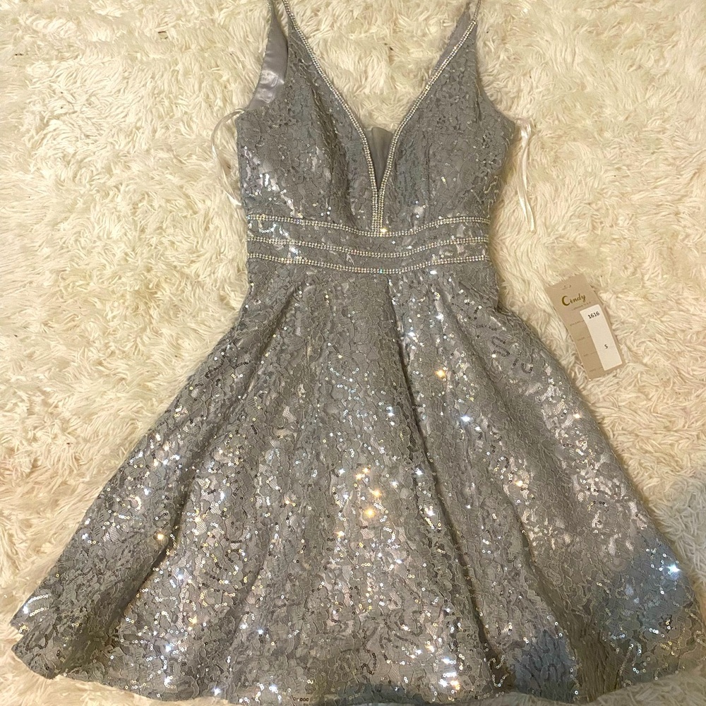 A line silver sequin dress perfect for special occasions
